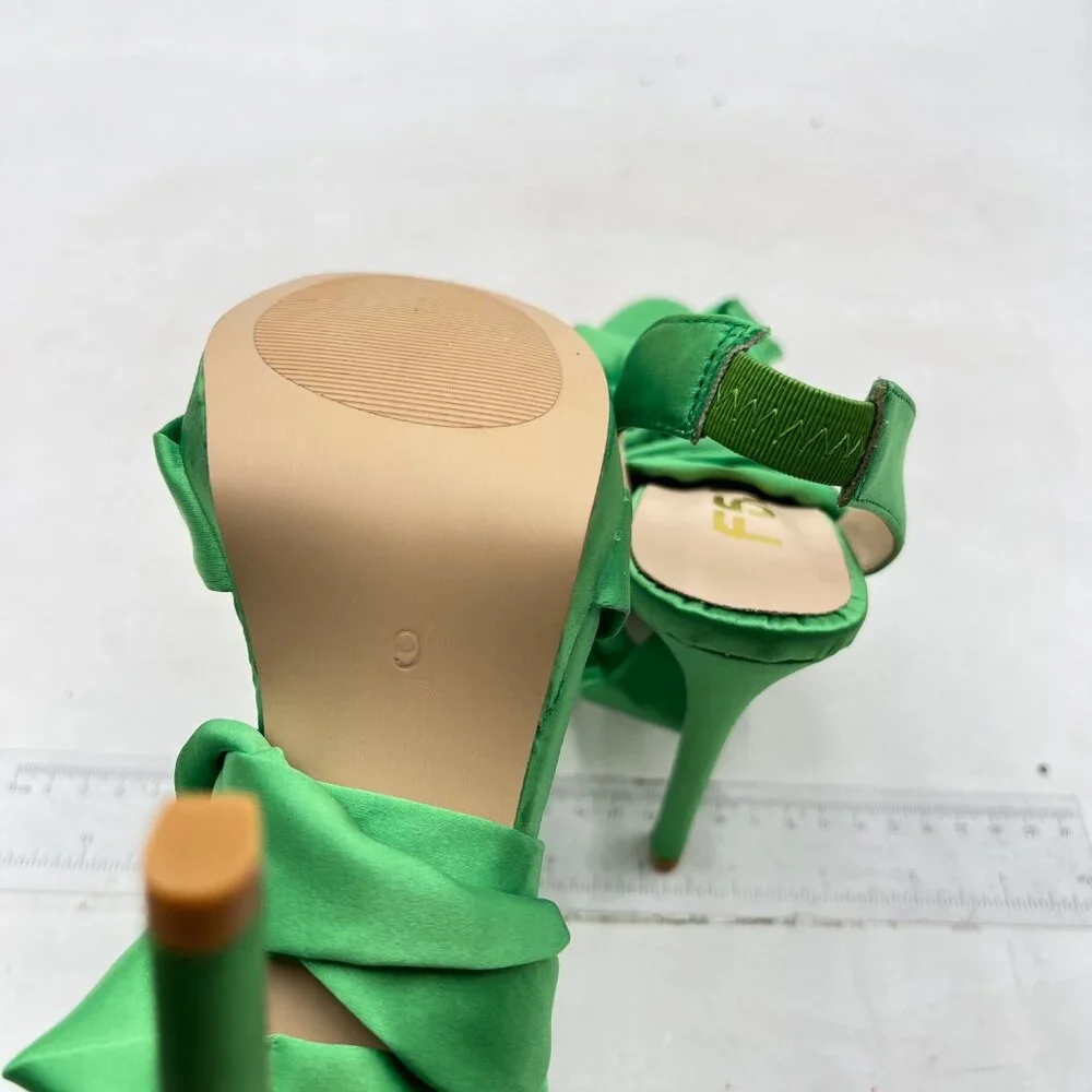 FSJ Green Cocktail Peep Toe Satin Lace Up Ankle Wrap Platform High Heel Sandals_6
